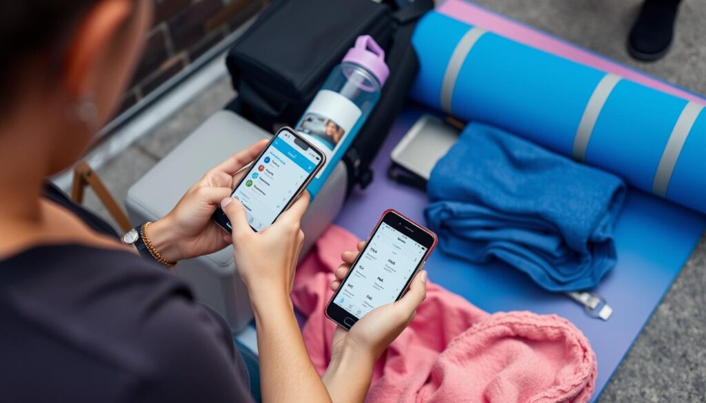 A yoga student preparing for class in New York City with proper gear and attire