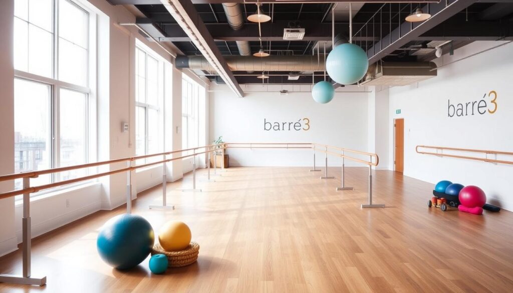 Barre3 West Village studio showing the main exercise space with natural light