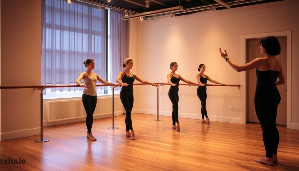 Exhale Spa barre class in progress at their Central Park South location
