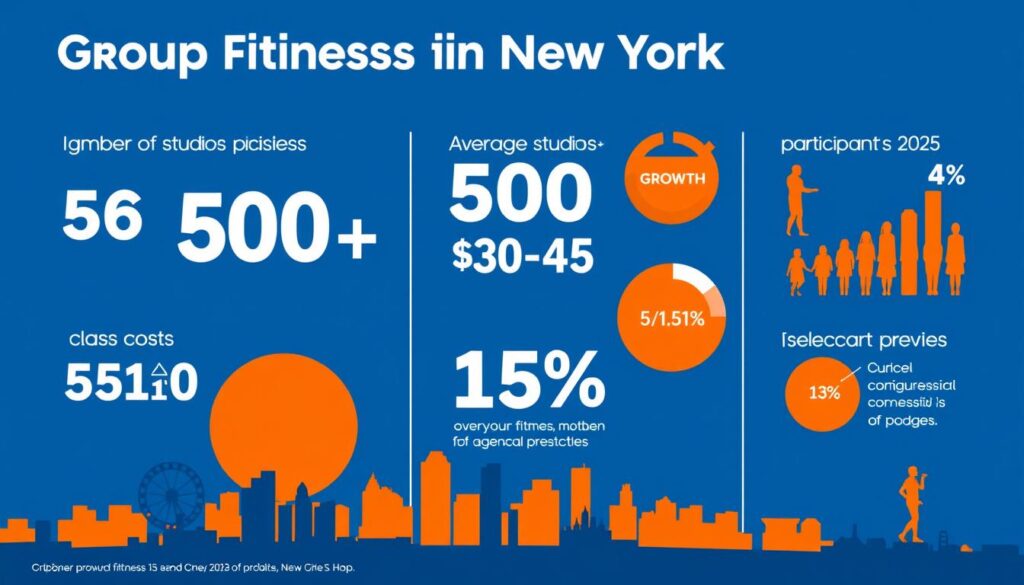 Infographic showing statistics about group fitness classes in New York City
