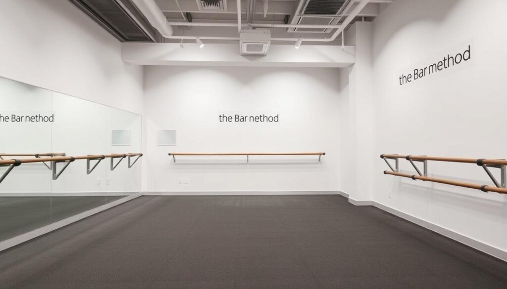 The Bar Method studio in Cobble Hill, Brooklyn showing the main exercise room with barres